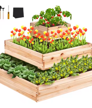 Verhoogd Tuinbed – Houten Plantenbak voor Groenten en Bloemen met Drainagesysteem, 3 Groottes Beschikbaar