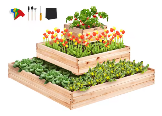 Verhoogd Tuinbed – Houten Plantenbak voor Groenten en Bloemen met Drainagesysteem, 3 Groottes Beschikbaar