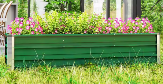 Verhoogd Stalen Tuinbed met Handschoenen – Plantenbak voor Groenten, Kruiden en Bloemen – 183 x 47 x 40 cm