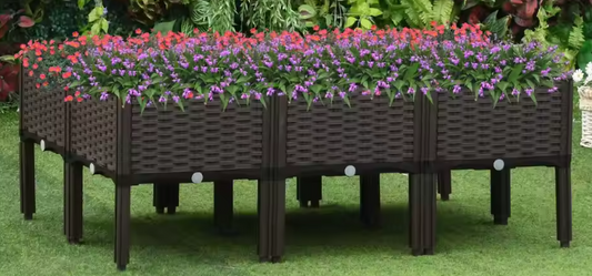 Set van 6 Rotan Plantenbakken – DIY Bruine Bloempotten voor Tuin en Balkon – 40x40x44 cm met Afvoergaten