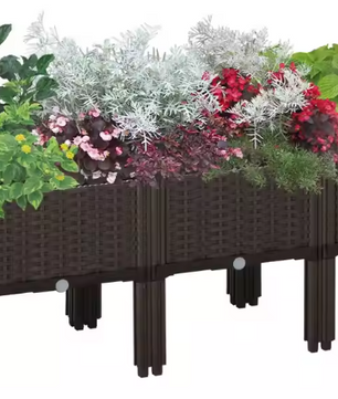 Set van 6 Rotan Plantenbakken – DIY Bruine Bloempotten voor Tuin en Balkon – 40x40x44 cm met Afvoergaten