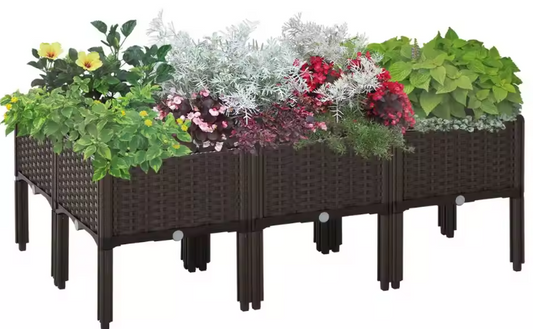 Set van 6 Rotan Plantenbakken – DIY Bruine Bloempotten voor Tuin en Balkon – 40x40x44 cm met Afvoergaten