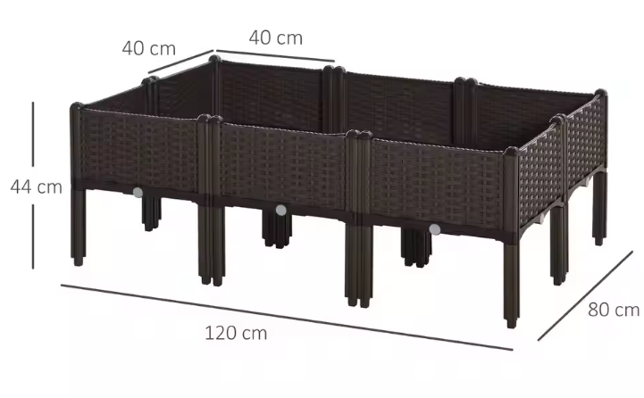 Set van 6 Rotan Plantenbakken – DIY Bruine Bloempotten voor Tuin en Balkon – 40x40x44 cm met Afvoergaten