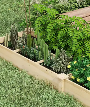 Verhoogd Tuinbed met 2 Vakken – Grote Plantenbak voor Bloemen, Kruiden en Groenten, Natuurlijk Hout – 237x60x25 cm