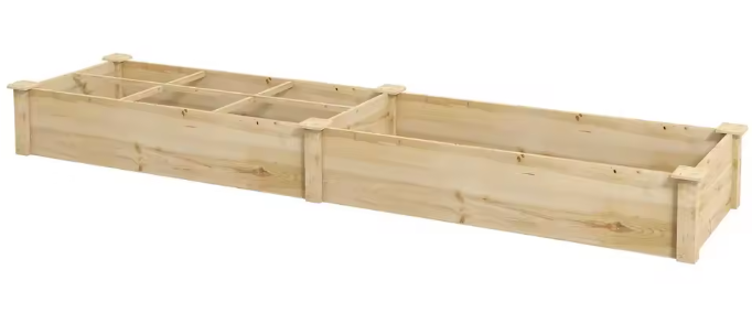 Verhoogd Tuinbed met 2 Vakken – Grote Plantenbak voor Bloemen, Kruiden en Groenten, Natuurlijk Hout – 237x60x25 cm