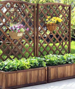 Verhoogd Tuinbed met Latwerk – Houten Plantenbak voor Groenten, Kruiden en Bloemen, Binnen en Buiten, Antieke Stijl