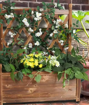 Verhoogd Tuinbed met Latwerk – Houten Plantenbak voor Groenten, Kruiden en Bloemen, Binnen en Buiten, Antieke Stijl