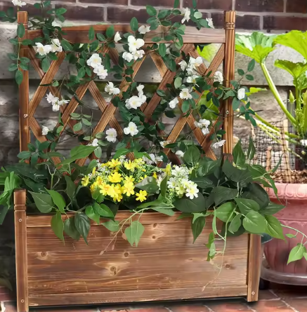 Verhoogd Tuinbed met Latwerk – Houten Plantenbak voor Groenten, Kruiden en Bloemen, Binnen en Buiten, Antieke Stijl