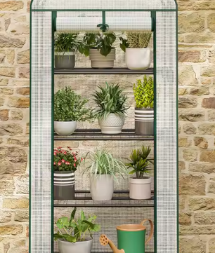 Compacte Tuinkas met Wielen en Oprolbare Deur – 3 Planken, Winterbescherming voor Buiten, Balkon en Tuin, 70x50x130 cm