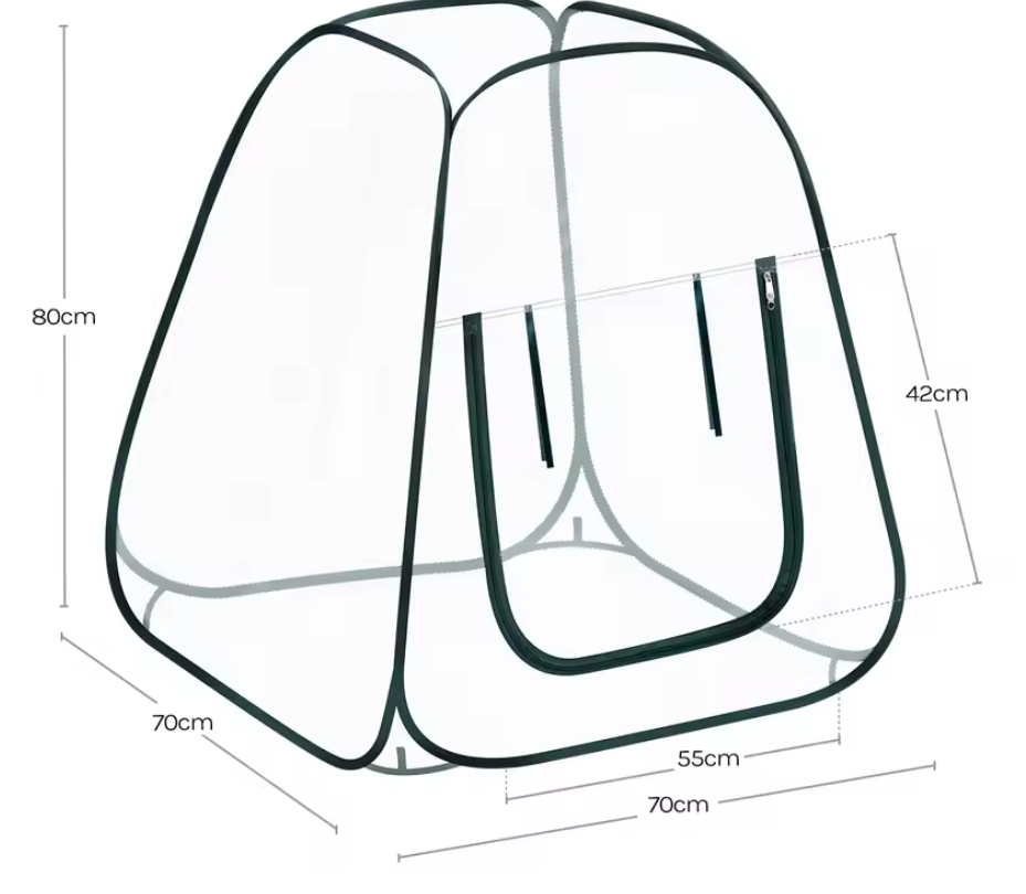 Pop-up Mini-Kas voor Planten – 70x70x80 cm, Wintertent voor Tuin en Groenten met Ritssluiting en Grondspijkers