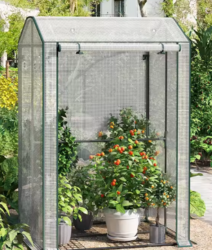 Pop-up Tuinkas voor Planten en Groenten – Winterbescherming met Oprolde Deur en Wielen, 70x70x150 cm