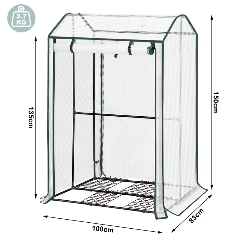 Pop-up Tuinkas voor Planten en Groenten – Winterbescherming met Oprolde Deur en Wielen, 70x70x150 cm