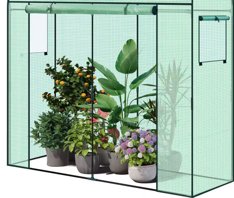 Tuin Kas met Oproldeur en Wielen – Winterbescherming voor Planten, Groenten en Bloemen, 170x68x200 cm