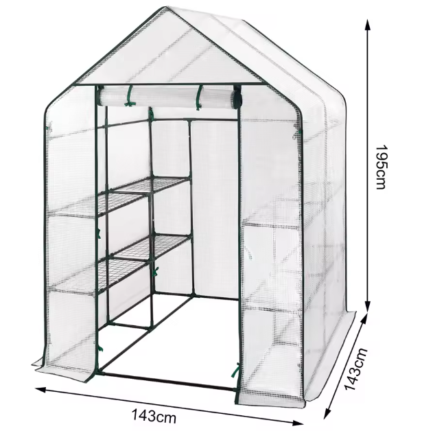 Tuinkas voor Tomaten, Bloemen en Groenten – PE Folie Tunnel met Ritssluiting, Waterdicht en Weerbestendig, 143x143x195 cm
