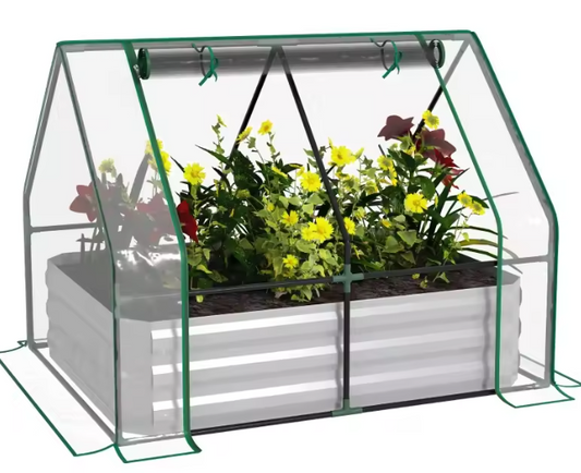 Tuinbed met Kasbedekking – Verhoogd Plantbed voor Groenten, Tomaten en Bloemen met PE Zeildoek, 50 cm
