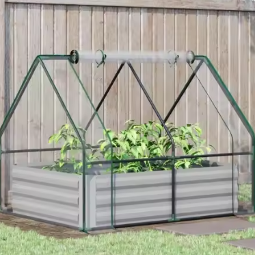 Tuinbed met Kasbedekking – Verhoogd Plantbed voor Groenten, Tomaten en Bloemen met PE Zeildoek, 50 cm
