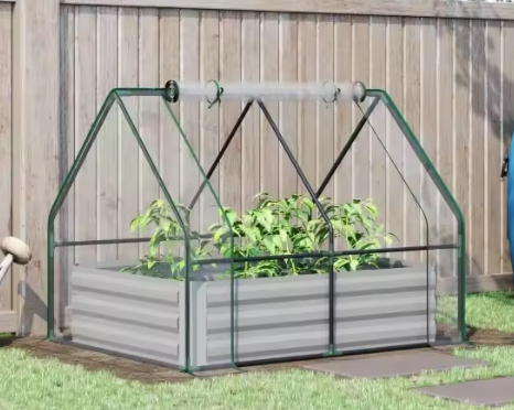 Tuinbed met Kasbedekking – Verhoogd Plantbed voor Groenten, Tomaten en Bloemen met PE Zeildoek, 50 cm
