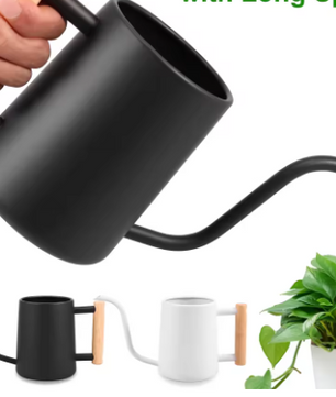 900ml Roestvrijstalen Gieter met Houten Handvat – Lange Uitloop Gieter voor Kamerplanten en Tuin