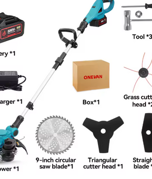 Draadloze Grasmaaier 9 inch Borstelloze Elektrische Tuinmaaier – 36000 RPM, Intrekbare Grastrimmer met 10 Metalen Messen voor Tuinonderhoud