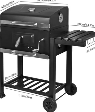 Outdoor Houtskoolgrill met Thermometer, Wielen en Plank – Perfect voor Barbecue, Camping en Picknick