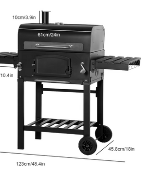 Outdoor Houtskoolgrill met Thermometer, Wielen en Plank – Perfect voor Barbecue, Camping en Picknick