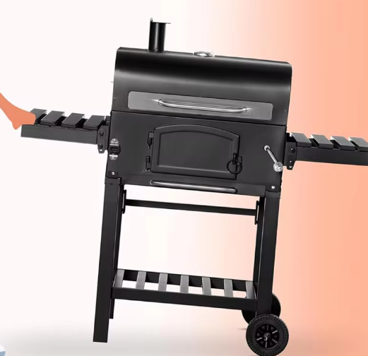 Outdoor Houtskoolgrill met Thermometer, Wielen en Plank – Perfect voor Barbecue, Camping en Picknick