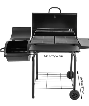 Houtskoolgrill voor Buiten – Barbecue met Thermometer, Wielen en Opvouwbare Tafel