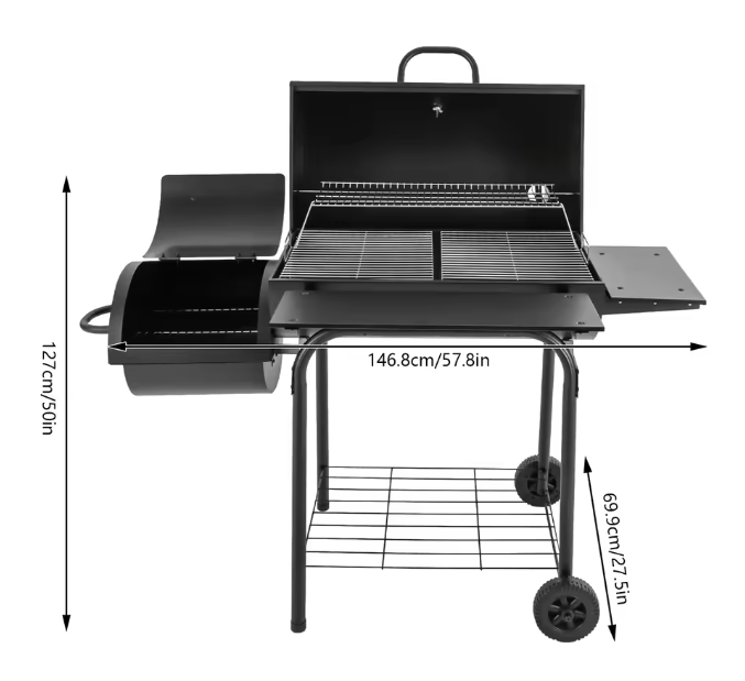 Houtskoolgrill voor Buiten – Barbecue met Thermometer, Wielen en Opvouwbare Tafel
