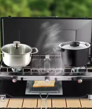 Draagbare Gas Kookfornuis met 3 Branders – Ideaal voor Kamperen, Barbecue en Buitenactiviteiten