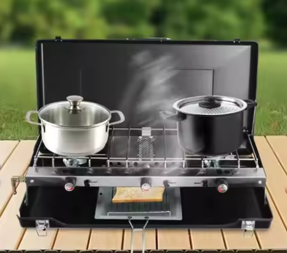 Draagbare Gas Kookfornuis met 3 Branders – Ideaal voor Kamperen, Barbecue en Buitenactiviteiten