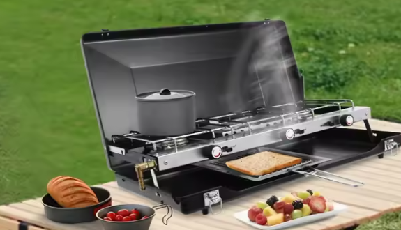 Draagbare Gas Kookfornuis met 3 Branders – Ideaal voor Kamperen, Barbecue en Buitenactiviteiten