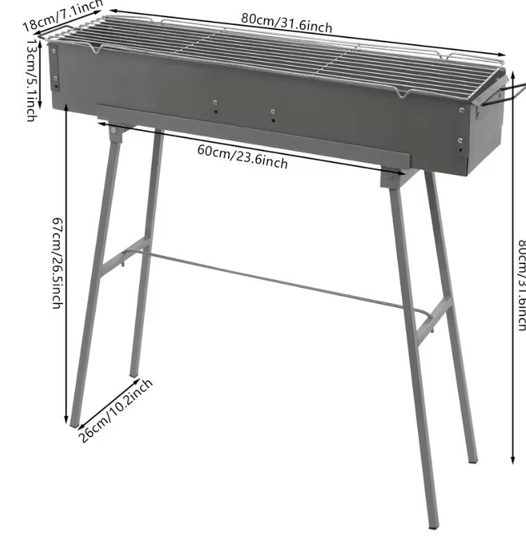 Opvouwbare Houtskoolbarbecue – Draagbare BBQ Grill met 3 Branders, Ideaal voor Kamperen en Buitenfeesten