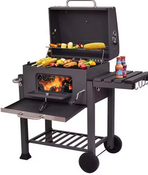 Opvouwbare Houtskoolbarbecue met 3 Branders, Bijzetplanken en Verstelbare Houtskoolbak – Ideaal voor Buiten Koken en Kamperen