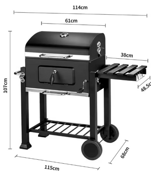 Opvouwbare Houtskoolbarbecue met 3 Branders, Bijzetplanken en Verstelbare Houtskoolbak – Ideaal voor Buiten Koken en Kamperen