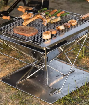 Hoogte Verstelbare Kampvuurgrill – Opvouwbare Houtgestookte Barbecue met Draagtas voor Buiten