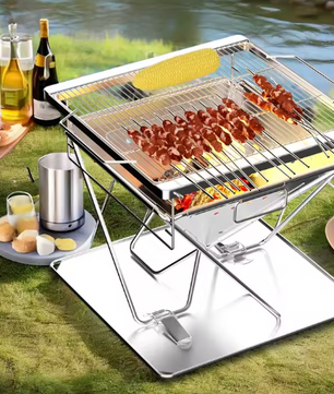Hoogte Verstelbare Kampvuurgrill – Opvouwbare Houtgestookte Barbecue met Draagtas voor Buiten