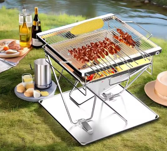 Hoogte Verstelbare Kampvuurgrill – Opvouwbare Houtgestookte Barbecue met Draagtas voor Buiten