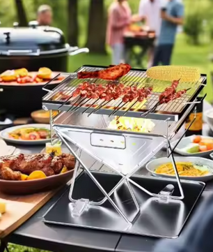 Hoogte Verstelbare Kampvuurgrill – Opvouwbare Houtgestookte Barbecue met Draagtas voor Buiten