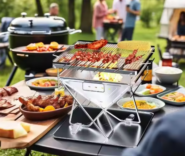 Hoogte Verstelbare Kampvuurgrill – Opvouwbare Houtgestookte Barbecue met Draagtas voor Buiten