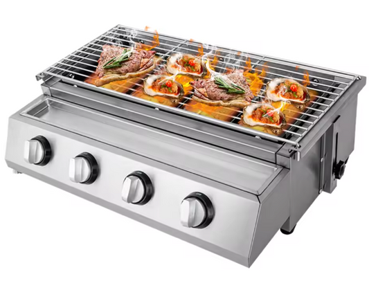 Rookloze Barbecuegrill met 4 Branders – Verstelbare LPG-gasgrill voor Buiten, Draagbaar en Verwijderbaar