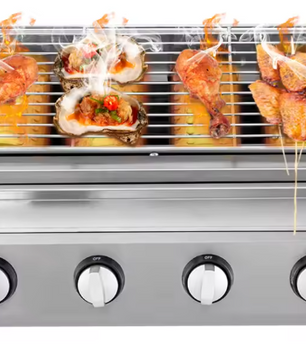 Rookloze Barbecuegrill met 4 Branders – Verstelbare LPG-gasgrill voor Buiten, Draagbaar en Verwijderbaar