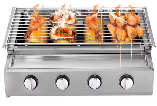 Rookloze Barbecuegrill met 4 Branders – Verstelbare LPG-gasgrill voor Buiten, Draagbaar en Verwijderbaar