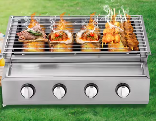 Rookloze Barbecuegrill met 4 Branders – Verstelbare LPG-gasgrill voor Buiten, Draagbaar en Verwijderbaar