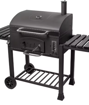 Grote Houtskoolbarbecue met Verstelbare Hoogte, 2 Opvouwbare Bijzettafels en Wielen – BBQ Grill voor Tuin, Camping en Picknick