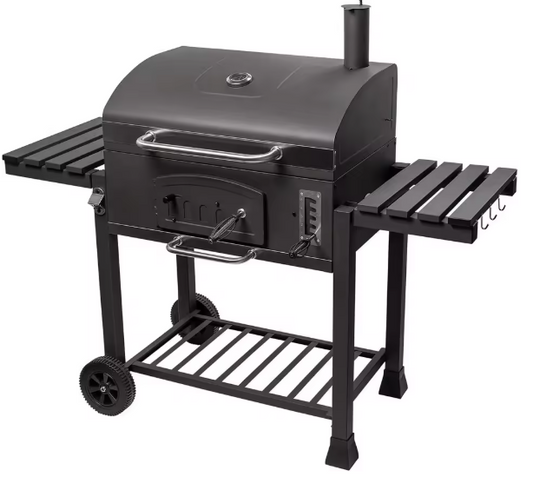 Grote Houtskoolbarbecue met Verstelbare Hoogte, 2 Opvouwbare Bijzettafels en Wielen – BBQ Grill voor Tuin, Camping en Picknick