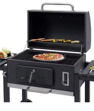 Grote Houtskoolbarbecue met Verstelbare Hoogte, 2 Opvouwbare Bijzettafels en Wielen – BBQ Grill voor Tuin, Camping en Picknick