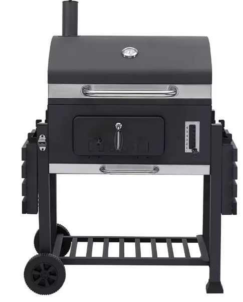Grote Houtskoolbarbecue met Verstelbare Hoogte, 2 Opvouwbare Bijzettafels en Wielen – BBQ Grill voor Tuin, Camping en Picknick