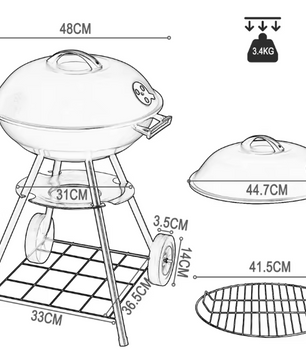 Zwarte Houtskoolbarbecue met Wielen en Ventilatie – Verstelbare Hoogte BBQ Grill voor Tuin, Camping en Picknick