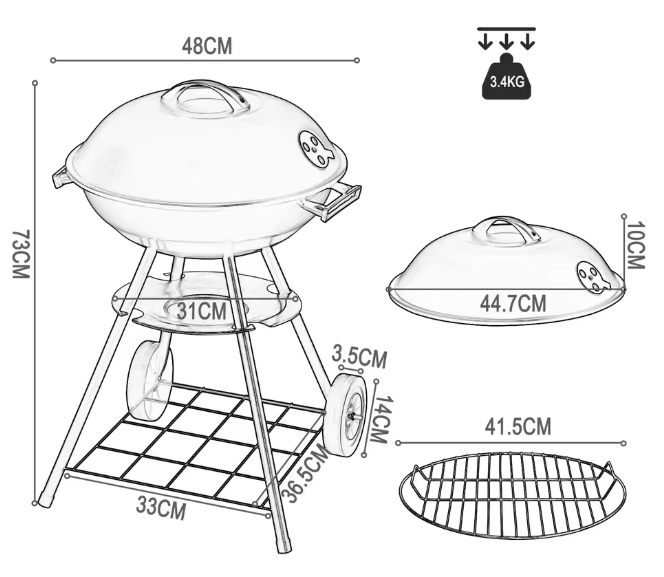 Zwarte Houtskoolbarbecue met Wielen en Ventilatie – Verstelbare Hoogte BBQ Grill voor Tuin, Camping en Picknick