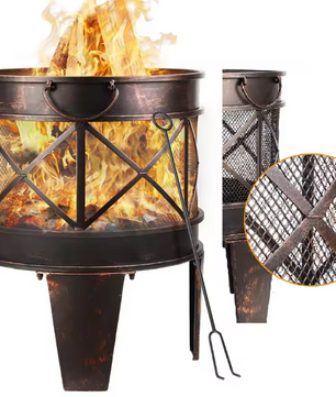 Brazier Met Vonkbescherming en Handgrepen – Tuinhouten Vuurmand voor Barbecue en Verwarming